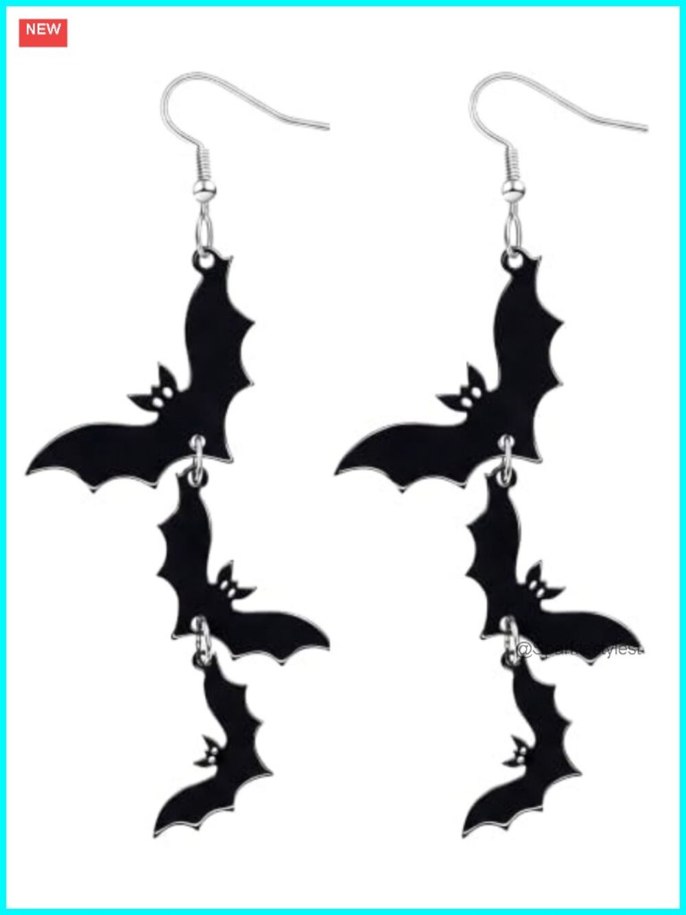 Dangle Triple Bat Acrylic Earrings French Wire Halloween Witch Costume Accessory